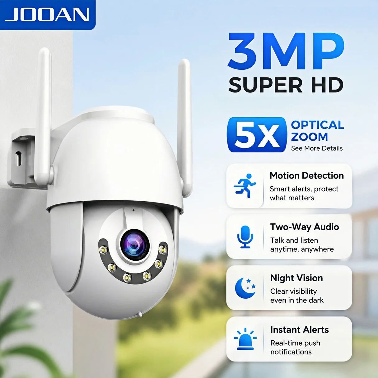 JOOAN 3MP PTZ WIFI Outdoor 5X Zoom Auto Tracking Night Vision IP Camera Home Security Protection Video Surveillance
