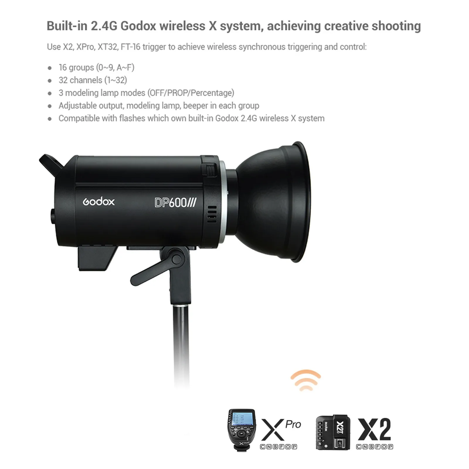 Godox DP600III 600W Studio Flash Light Modeling Light 220V 2.4G Built-in X SystemStrobe Light 5600K para iluminação de fotografia