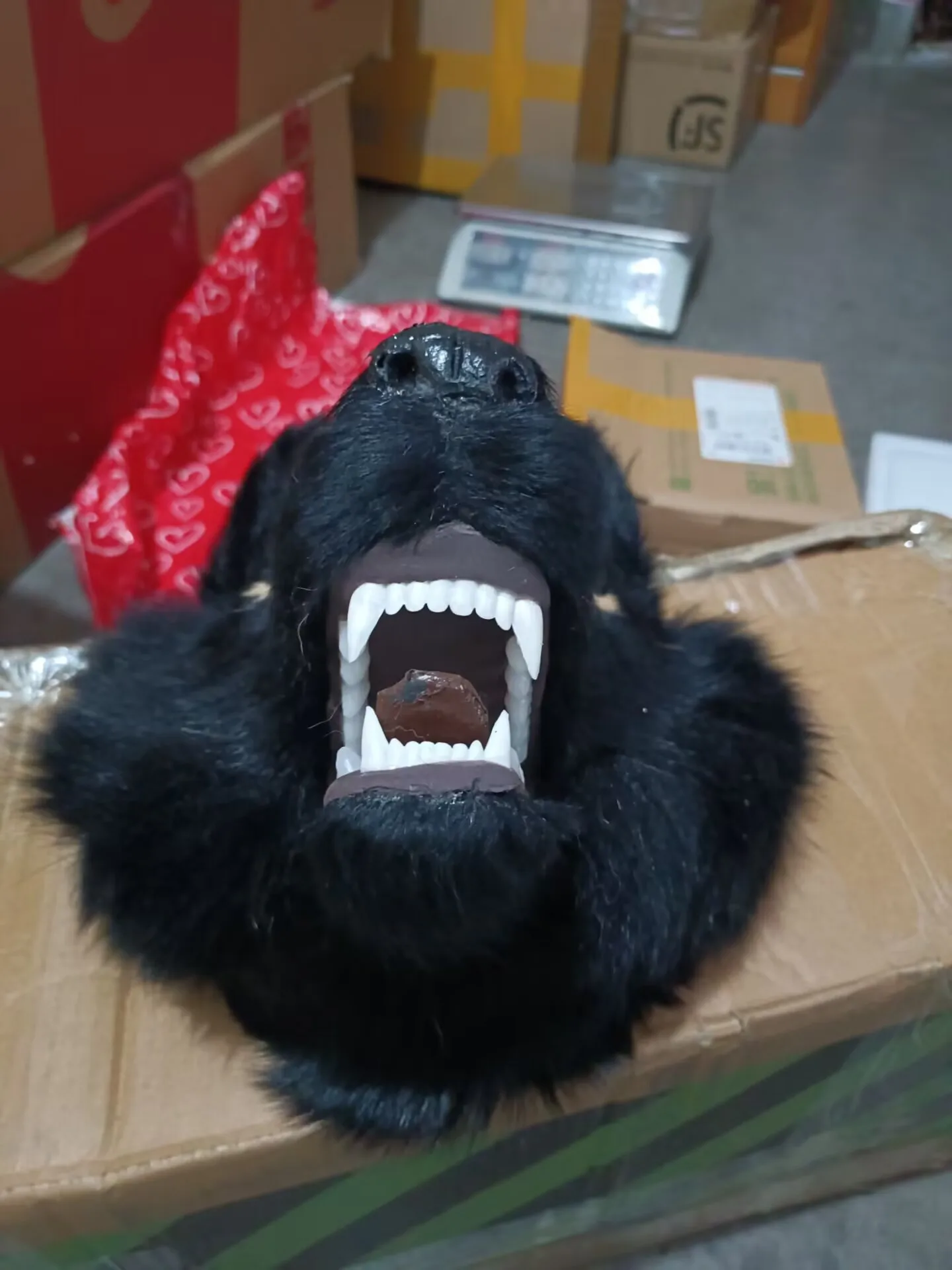 creative black Plastic & Fur wolf Head Model Simulation Gift Home Decor about 32cm