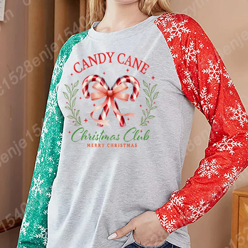 Frauen Herbst Und Winter Tops Candy Cane Weihnachten Club Frohe Weihnachten Lange Ärmel T Shirts Damen Oansatz Pullover Sweatshirts