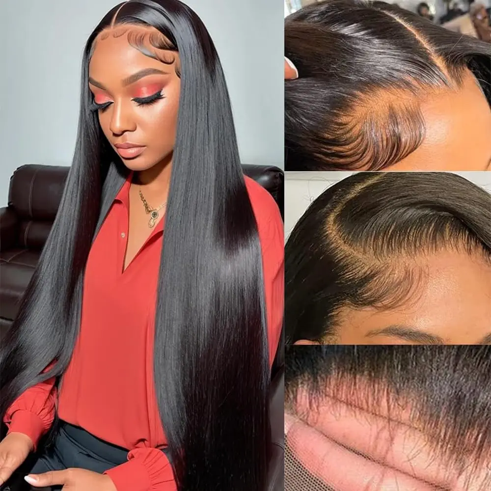 

Straight Lace Front Wigs Human Hair for Black Women 13x4 Brazilian Virgin Hair 180%Density Pre Plucked with Baby Hair Hairline