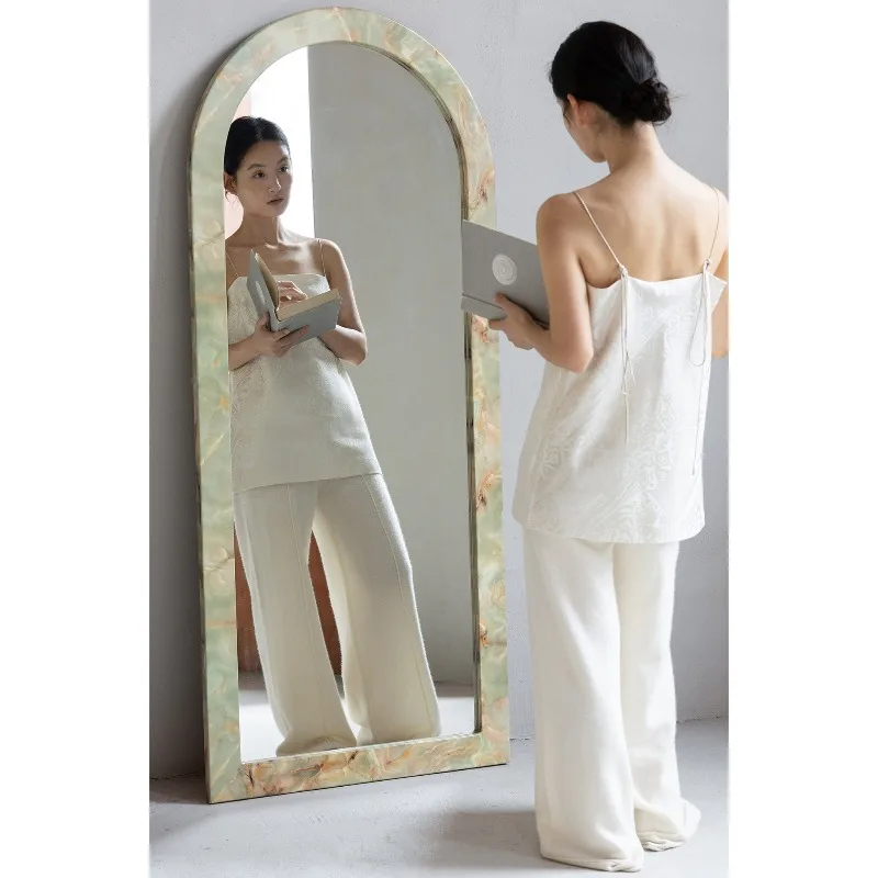 ITALY sapphire marble vertical full-body mirror French arched cloakroom floor-to-ceiling full-length mirror