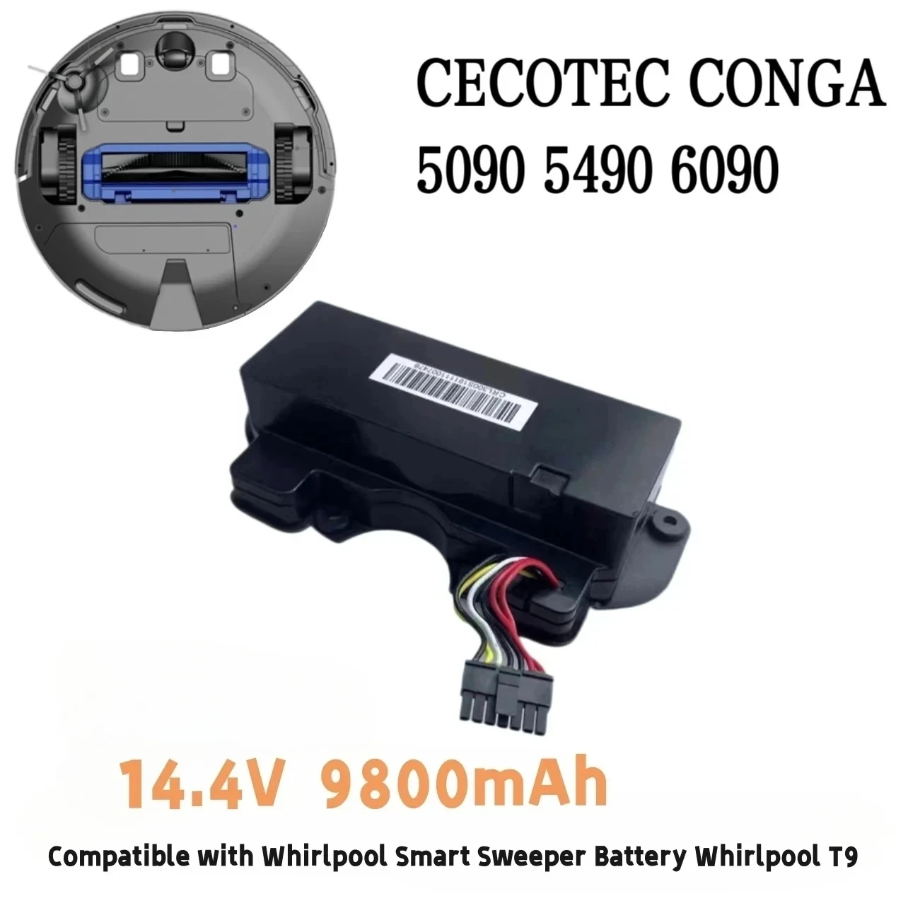 Compatible with CECOTEC CONGA 5090 5490 6090 series robot vacuum cleaner battery 14.4V 12800mAh