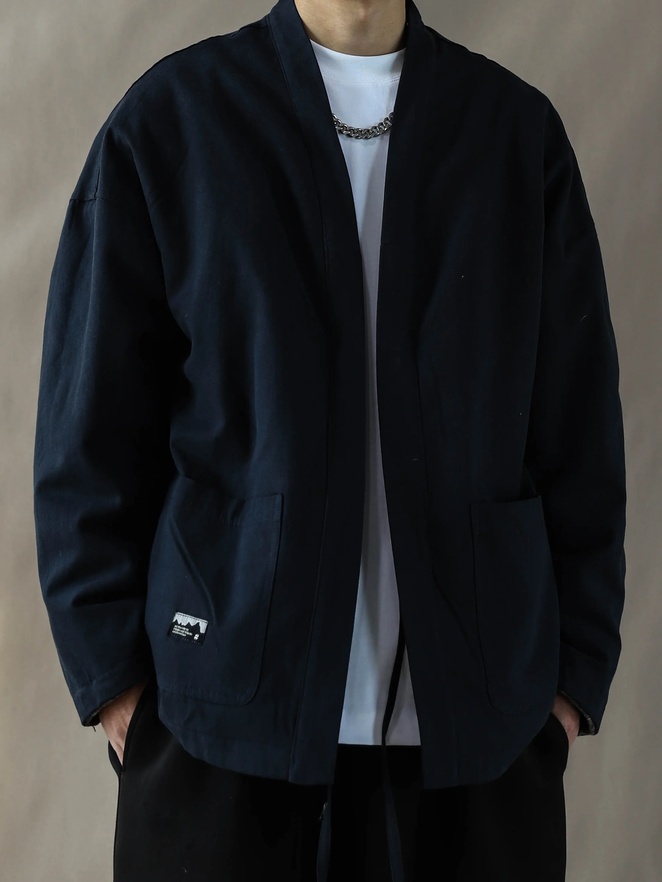 

Loose Men's Double-Sided Wear Retro Sle Jaet in Indigo Blue Casual Youth Cotton Long Sve Zipper Closure Outerwear