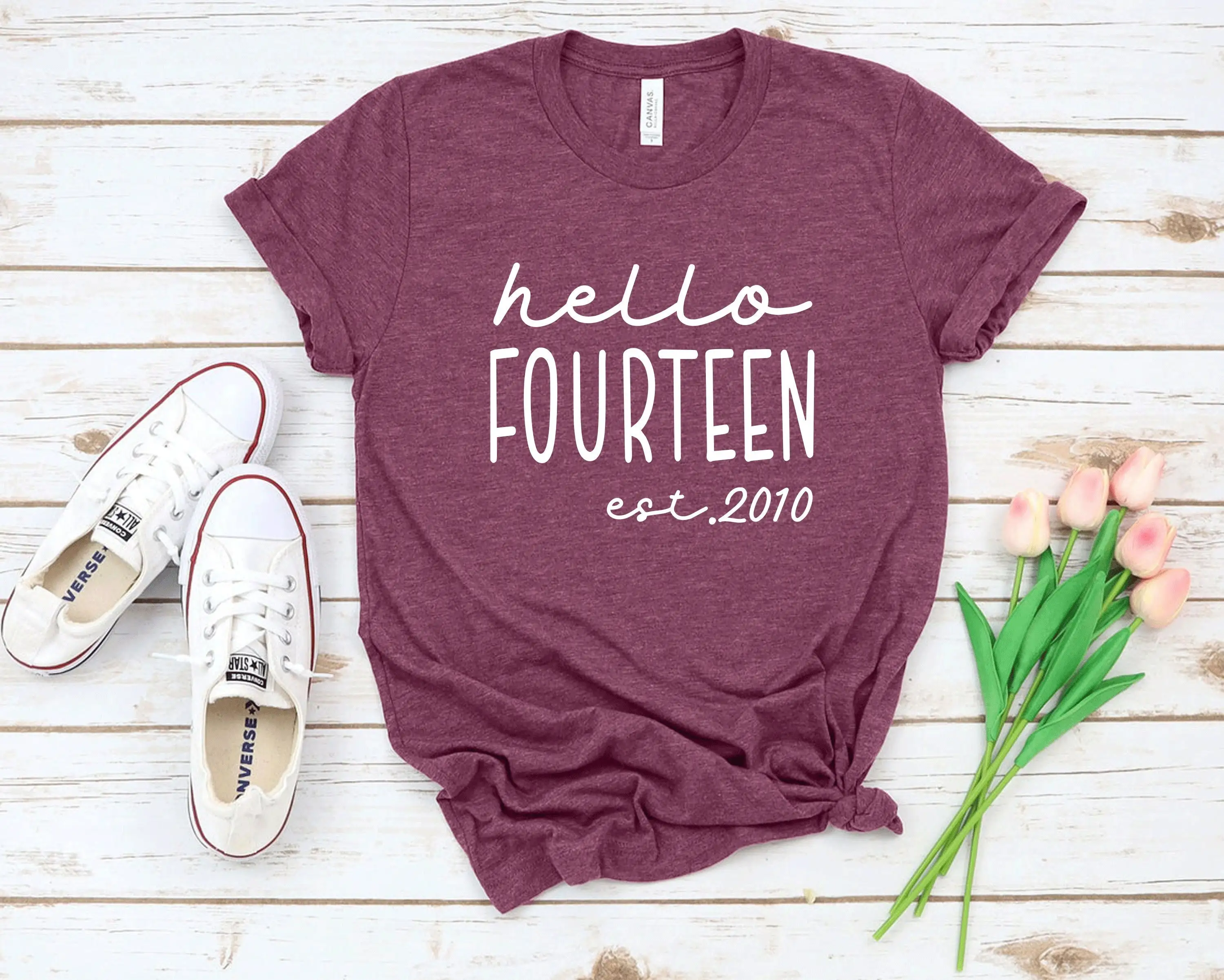 

Hello Fourteen Est 2010 14Th Birthday For Her 14 T Shirt Turning Party