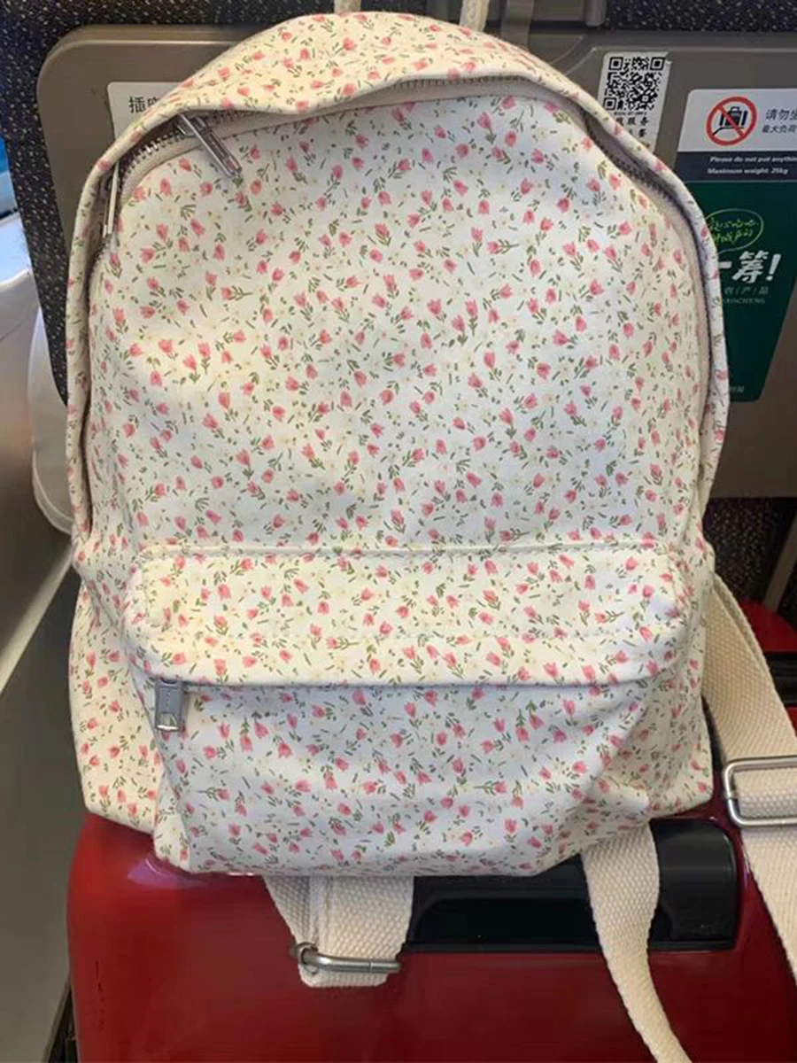 Sac à Dos Vintage à Imprimé Floral pour Femme, Cartable d\'École, Mignon et Doux, Style Américain ChimHarajuku, Nouvelle Collection Printemps 2023