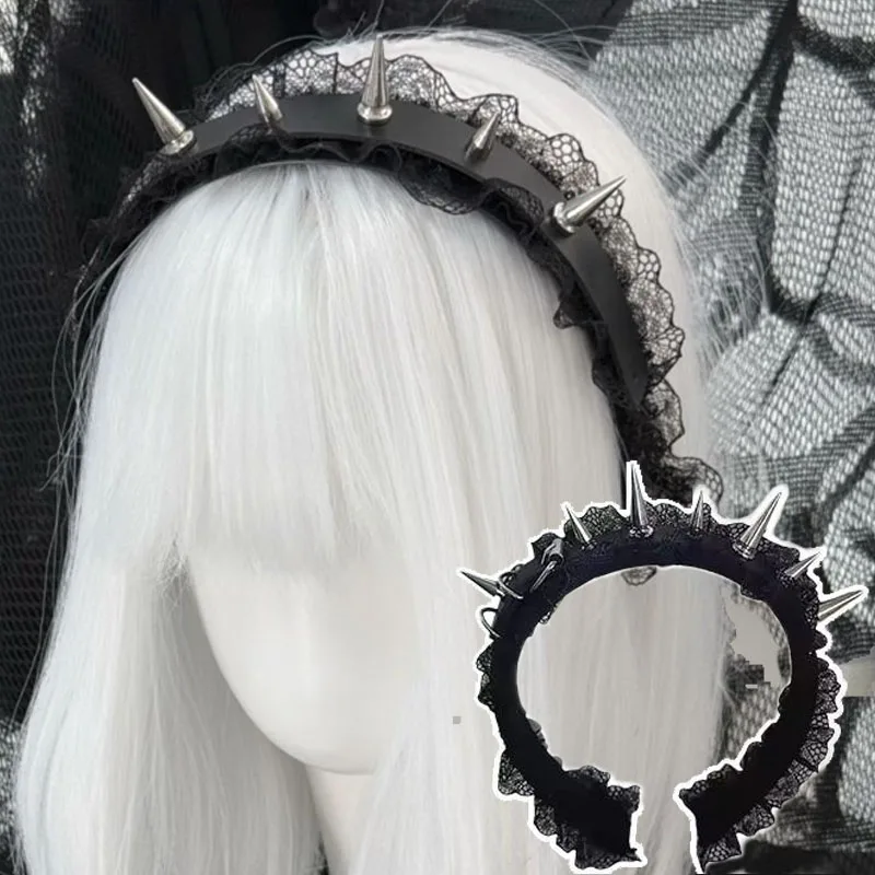 

Gothic Lace PU Leather Headband Punk Spiky Headpiece Women Girls Goth Dark Style Hair Accessory Party Cosplay Halloween Headwear