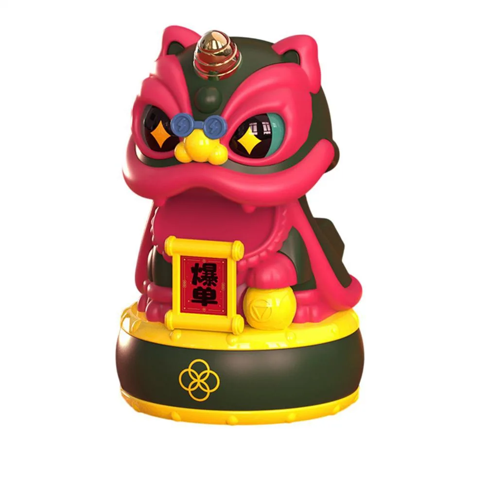

Automatic Nodding Head Solar Powered Dancing Lion Lucky Lion Figurine DIY Greetings Desktop Wake Lion Statue Cartoon Cute