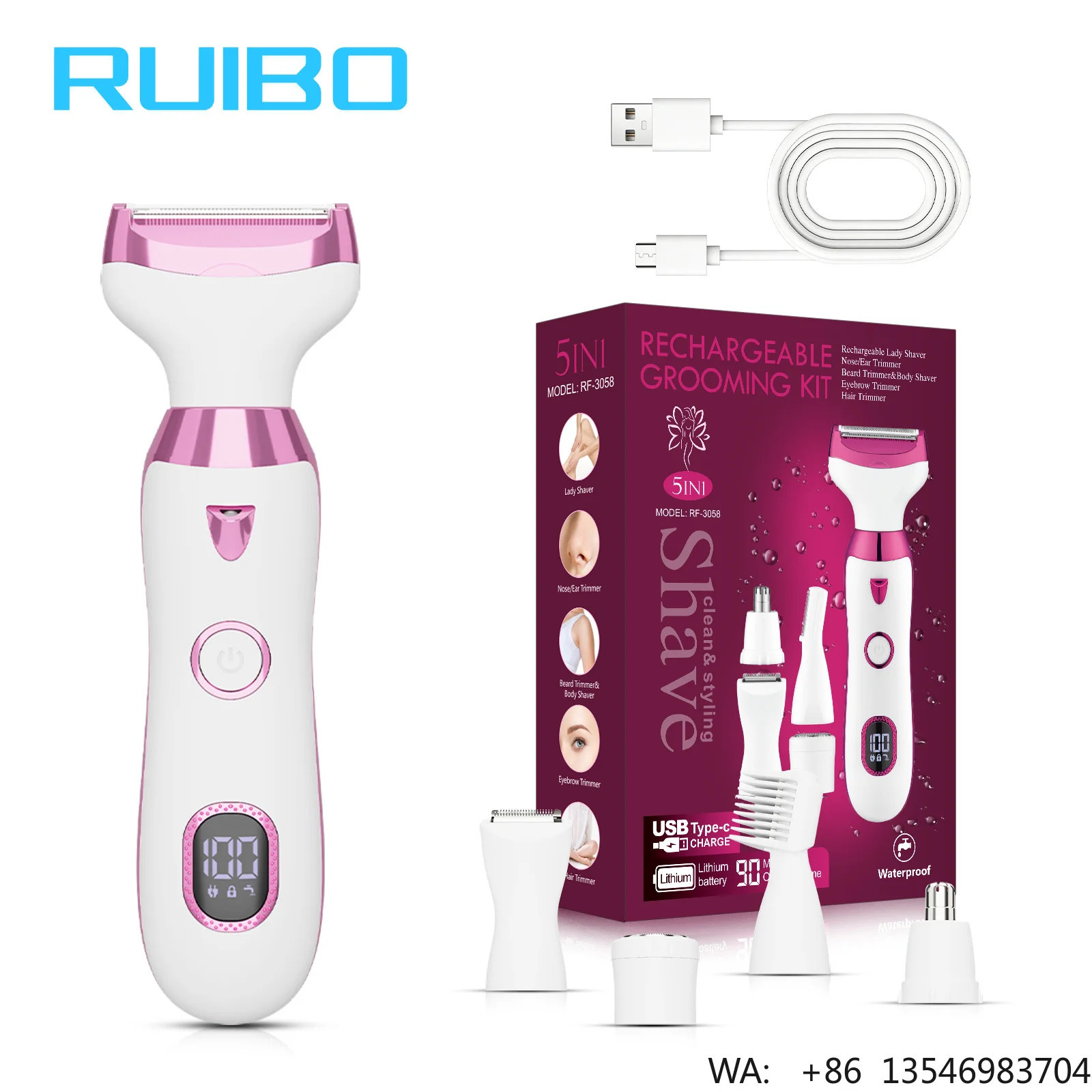 Electric Razors 5in1 Bikini Trimmer for Women Wet/Dry Womens Electric Shaver Razor Shaver for Face Nose Eyebrow Arms Pubic Area