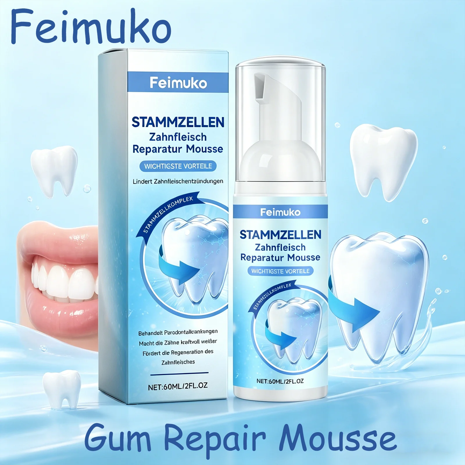 Feimuko 60ml Gum Repair Mousse Maintain Fresh Breath Gently Clean Mild & Gentle Texture Long-Lasting Effect Foam Toothpaste