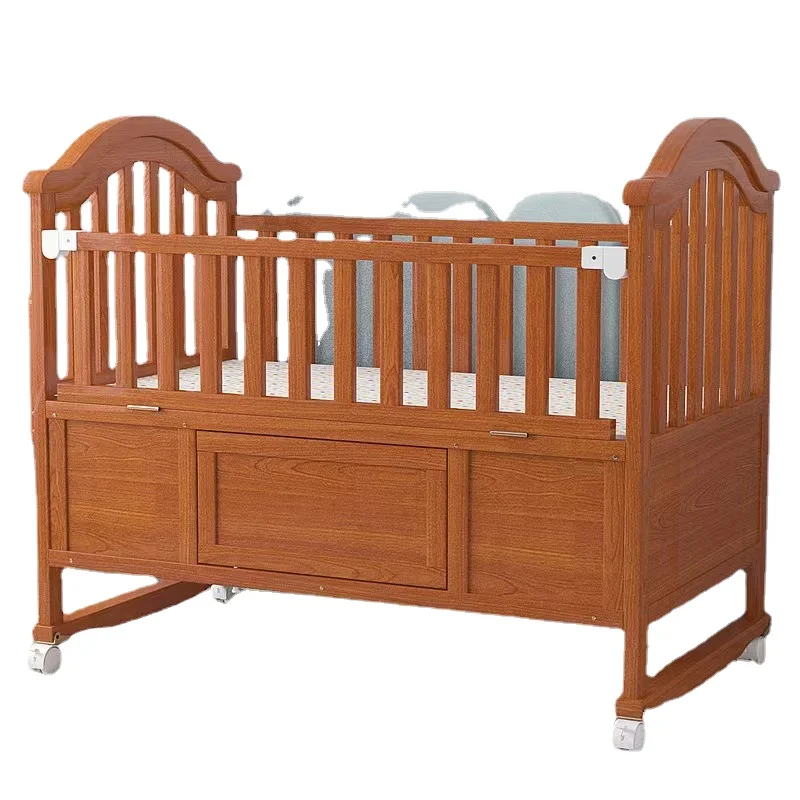 New solid wood crib, newborn baby bed, splicing bed, bedroom with extra wide bed with storage