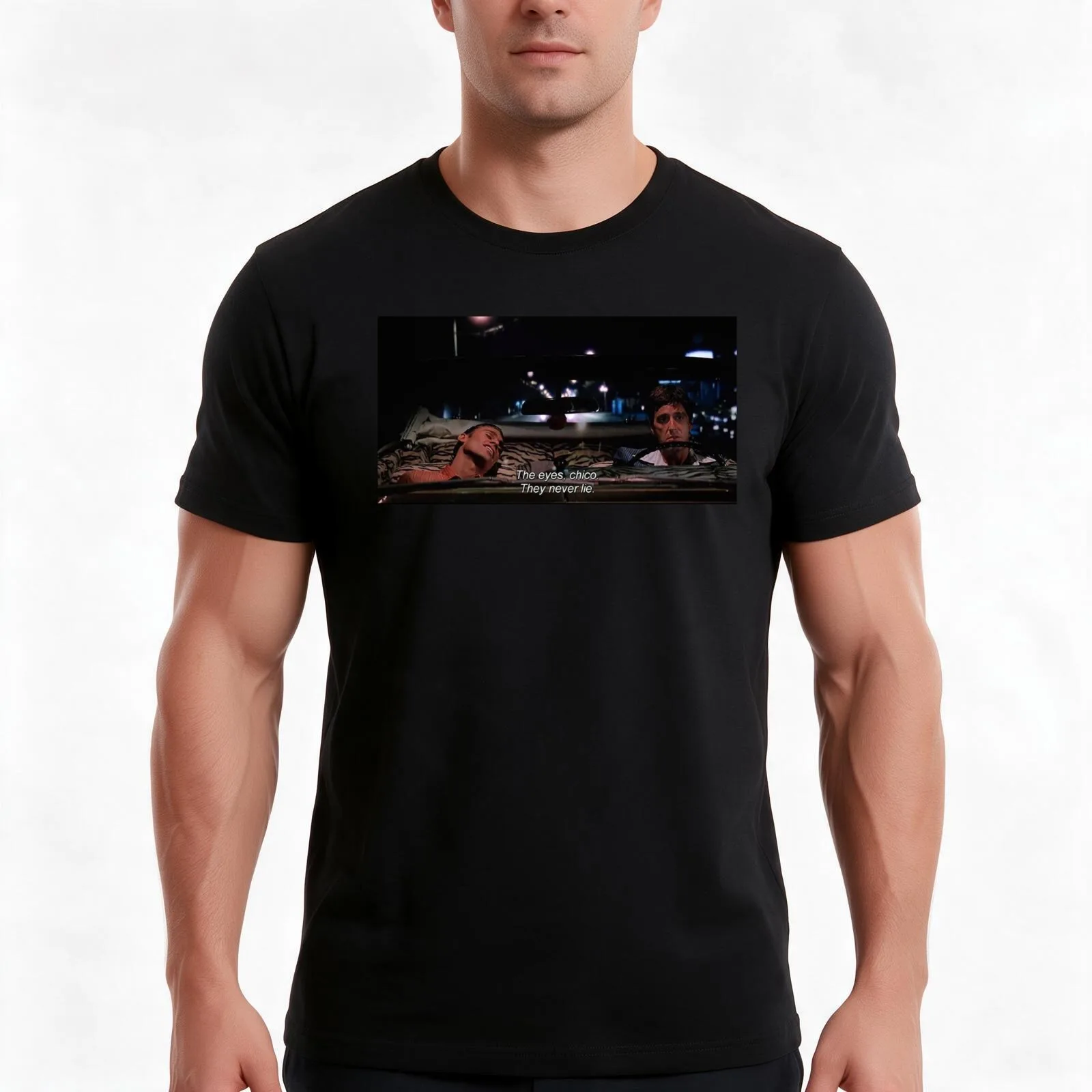 Scarface The eyes chico, they never lie T-Shirt, Summer Casual Cotton Tee, Oversized Streetwear Tops, Vintage Graphic Print
