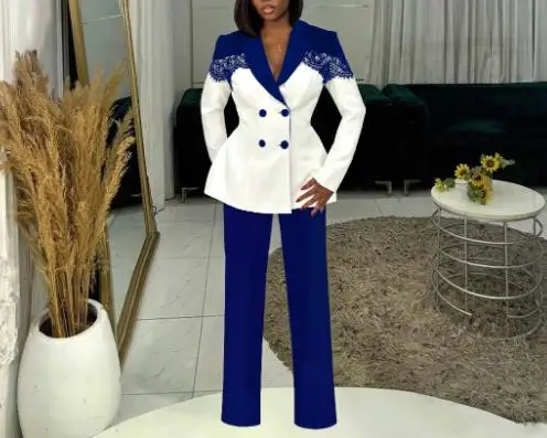 

2025 Autumn/Winter New Women's Casual Commuting Elegant Waist Tight Fit Elastic Lace Splicing Suit Two Piece Set