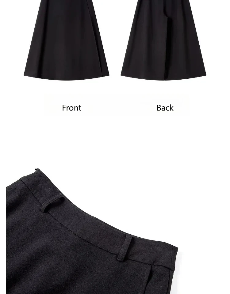 VIMLY Black Wide-Leg Pants 2026 Autumn Flowy Ankle-Length Side Zipper Detail Trousers Office Lady Commuter Fashion Bottoms A1738