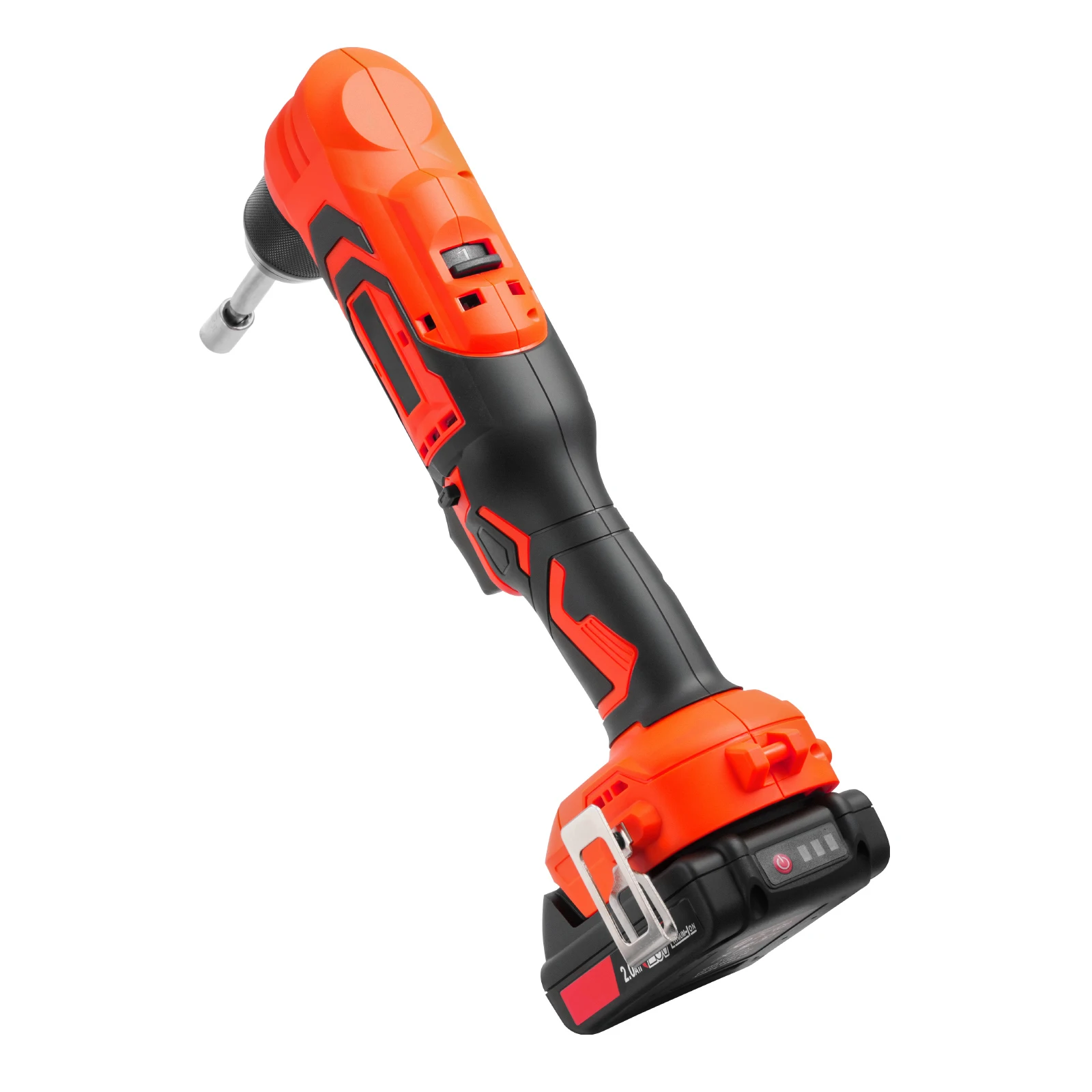 Right Angle Drill, 3/8 Inch Chuck, 90 Degree Cordless Right Angle Drill with Brushless Motor, Designed for Fastening and Loosening in Tight Spaces, Battery, Charger, and Belt Clip, Adjustable Speed