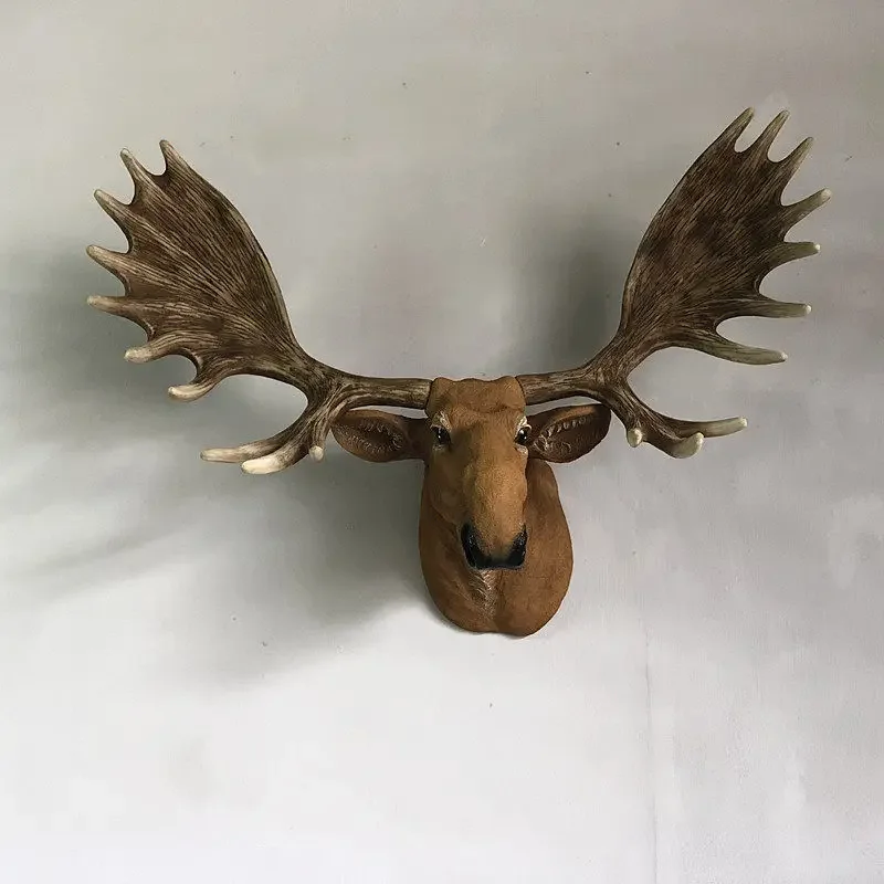 American Vintage Deer Head Wall Mount, Resin Simulation Animal Wall Decor Sculpture for Room,Rustic Lodge Hotel Background Art