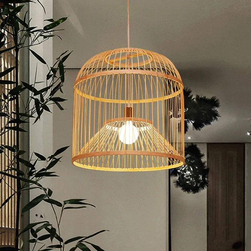 

Chinese Style Bamboo Pendant Ceiling Lights Dining Room Bar Hanging Lamp Home Lighting Fixtures Southeast Asia Bird Cage Decor