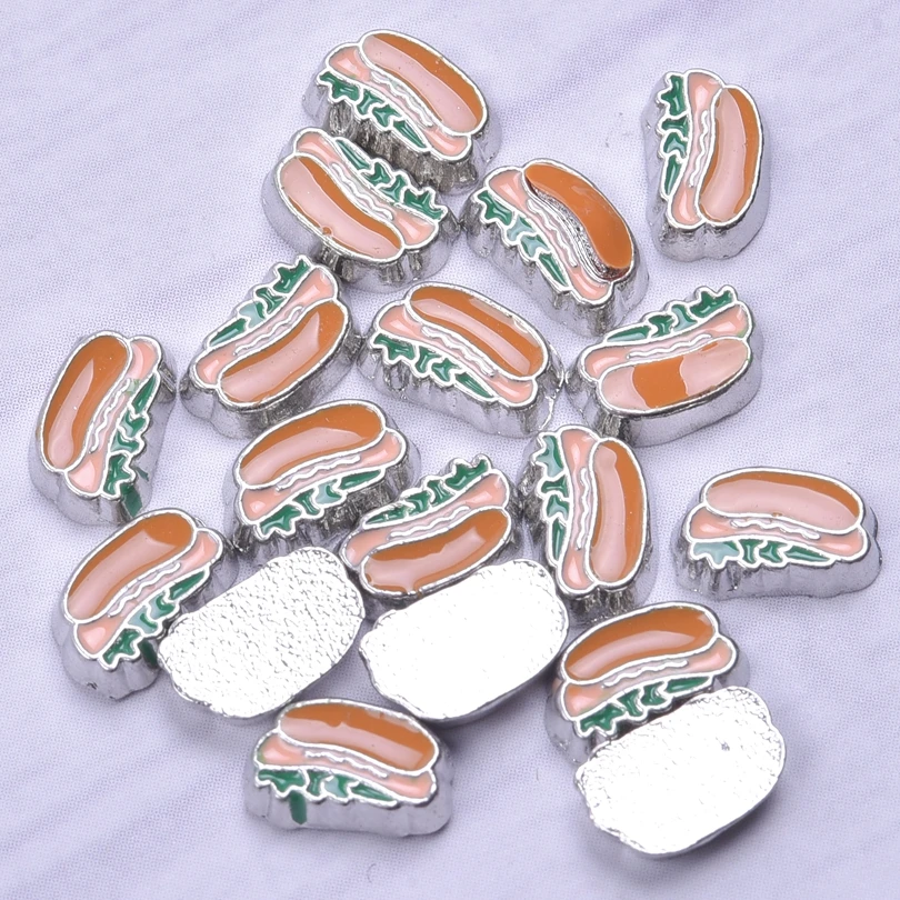 20Pcs/Lot Enamel Food Hot Dog Hamburger Floating Charms For Living Medaillon Locket Bracelet Keychain Jewelry Wholesale Supplies