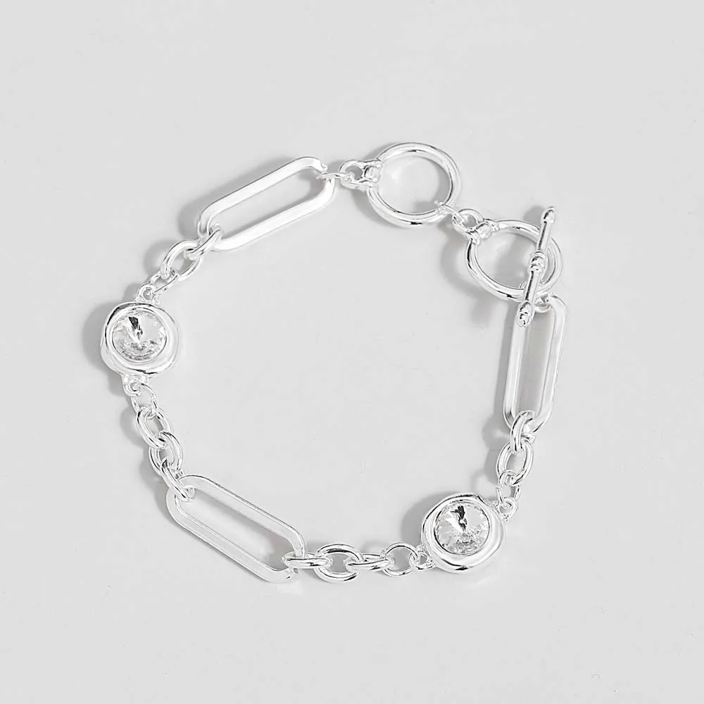 ALLYES Fashion Round Crystal Beads Bracelets for Women Punk Hollow Geometric Circle Silver Color Chain Bracelet Charm Jewelry