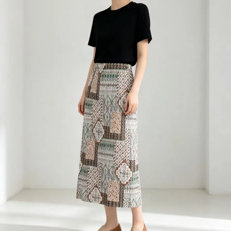 Miyake Pleated 2026 Summer New Digital Fashion Original Pleated Print Side Slit Women's Skirt Casual Elegant Versatile Pleat