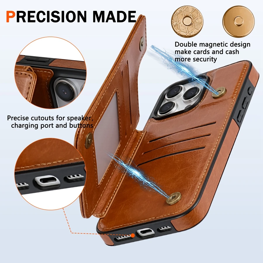 Wallet RFID Blocking Layer Protect Magnetic Leather Case Suitable For iPhone 18 Pro Max 18 Pro Shockproof Protective Card Bag