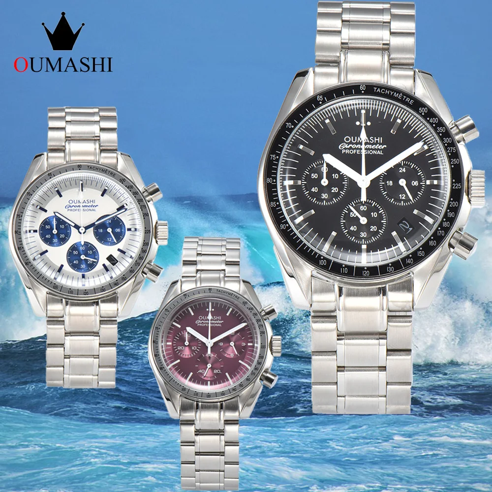 

OUMASHI New Men's Automatic Mechanical Watch VK63 Movement Automatic Calendar Super Fashion Six Needle Sapphire Mirror