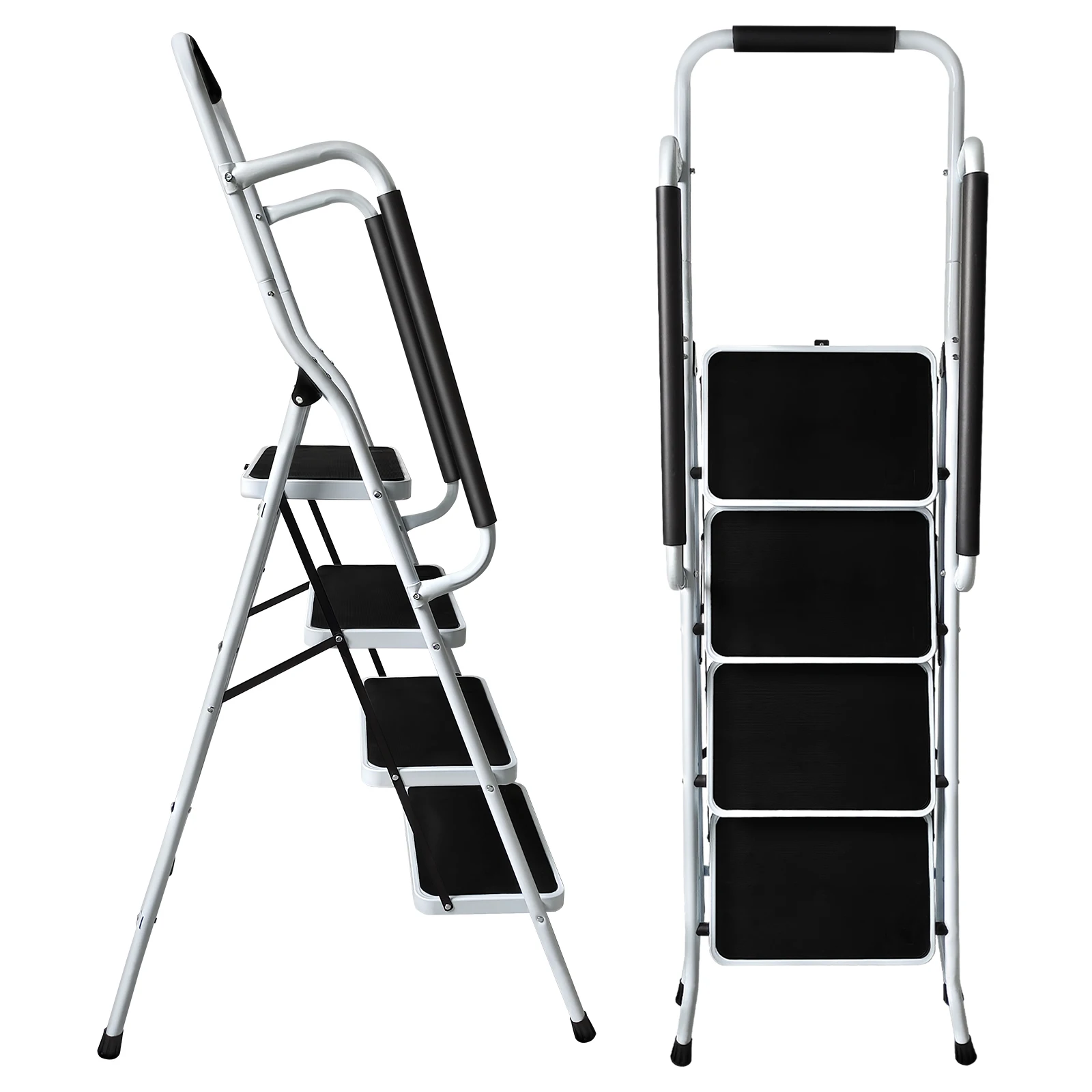 Ladder met 3/4 treden en leuning Opvouwbare veiligheidshelling - Antislip Heavy Duty 150 kg draagvermogen - Stalen opstapkruk voor volwassenen voor thuis