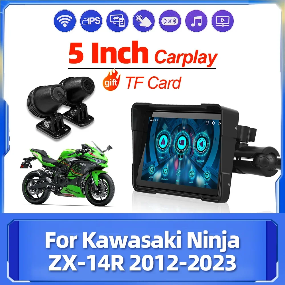 

5 inch Porable Motorcycle Wireless Carplay Navigation Player Touch Screen Display For Kawasaki Ninja ZX-14R 2012 2013 2014-2023