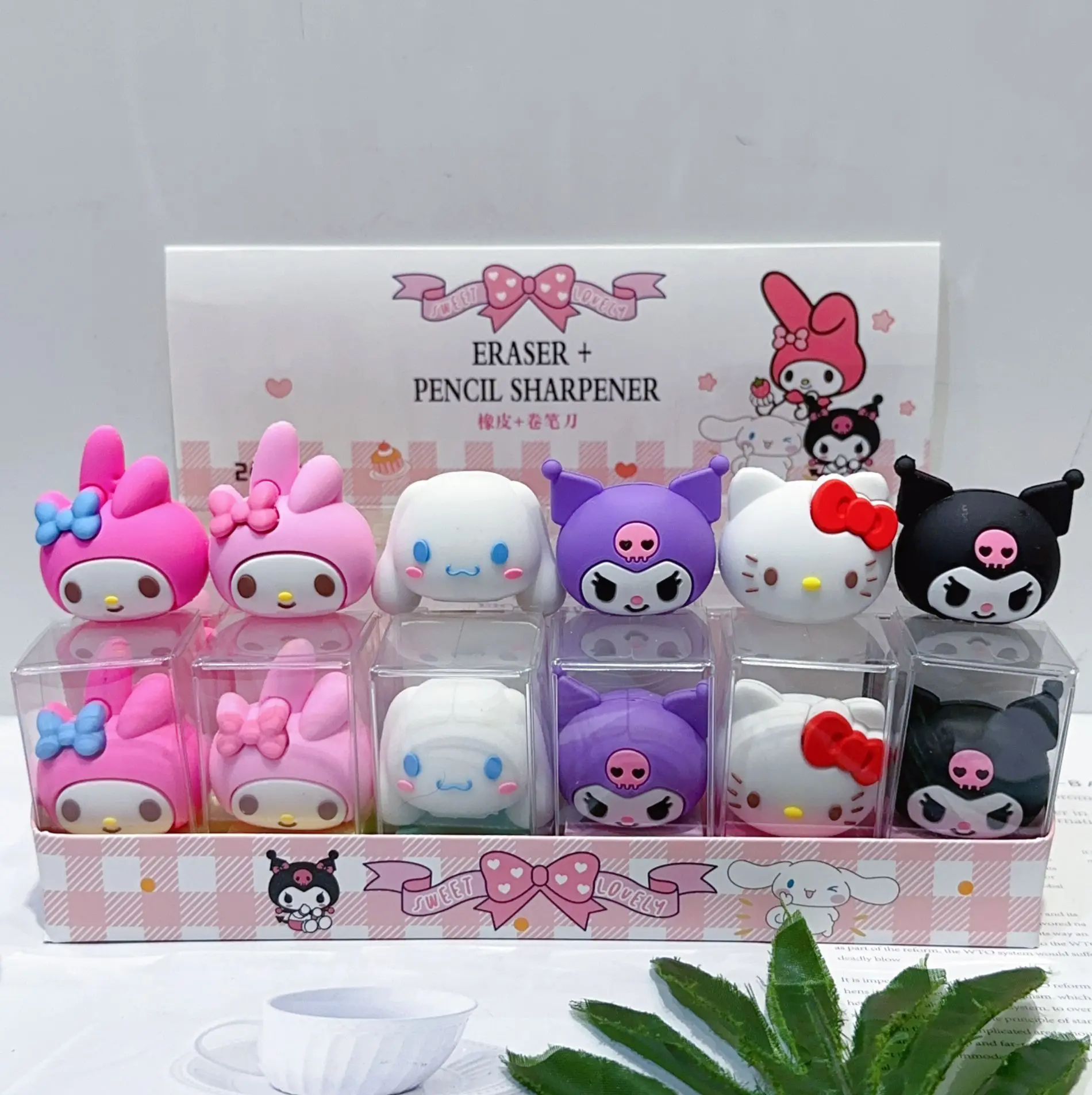 

24pcs Sanrio Hello Kitty Melody Kuromi Cinnamoroll Silicone Mini Manual Pencil Sharpener Cartoon Single Hole School Supplies