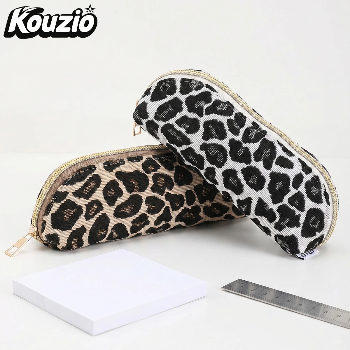 1pc Soft Corduroy Leopard Print Triangle Pencil Case, Gold Zipper Stationery Storage Pouch,Portable Bag for Girls Back To School