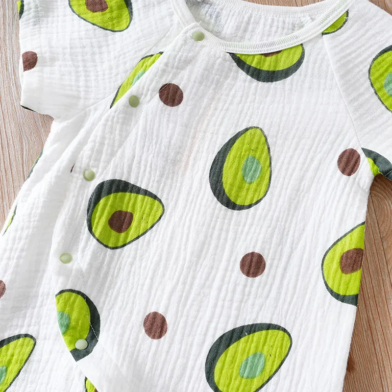 Cartoon Printed Fashion Baby Clothing Casual Clothes Fashion Printed pretty Outfit Solid Jumpsuit Summer Boy white green Avocado