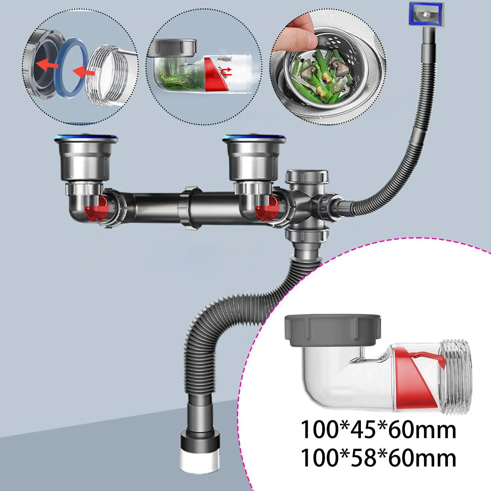 Sink Trap Visible Sink Drain Backflow Preventer Replacement for Sink Garbage Disposal Sink Drain Fittings Bathroom RV Kitchen