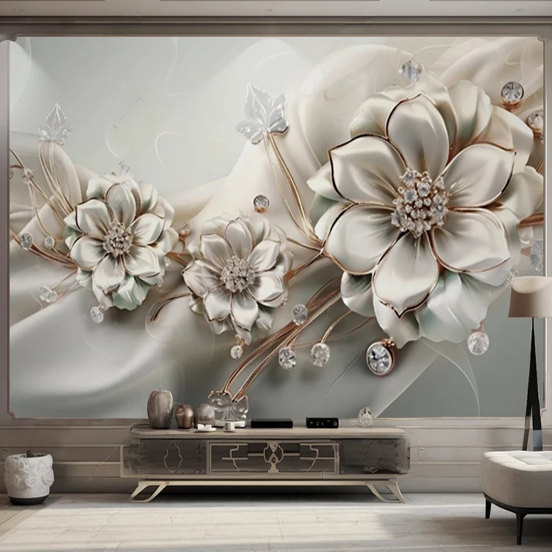 

3D Wallpaper Creative light luxury beautiful jewelry flowers Photo Wall Murals Living Room TV Sofa Bedroom Home Decor Background