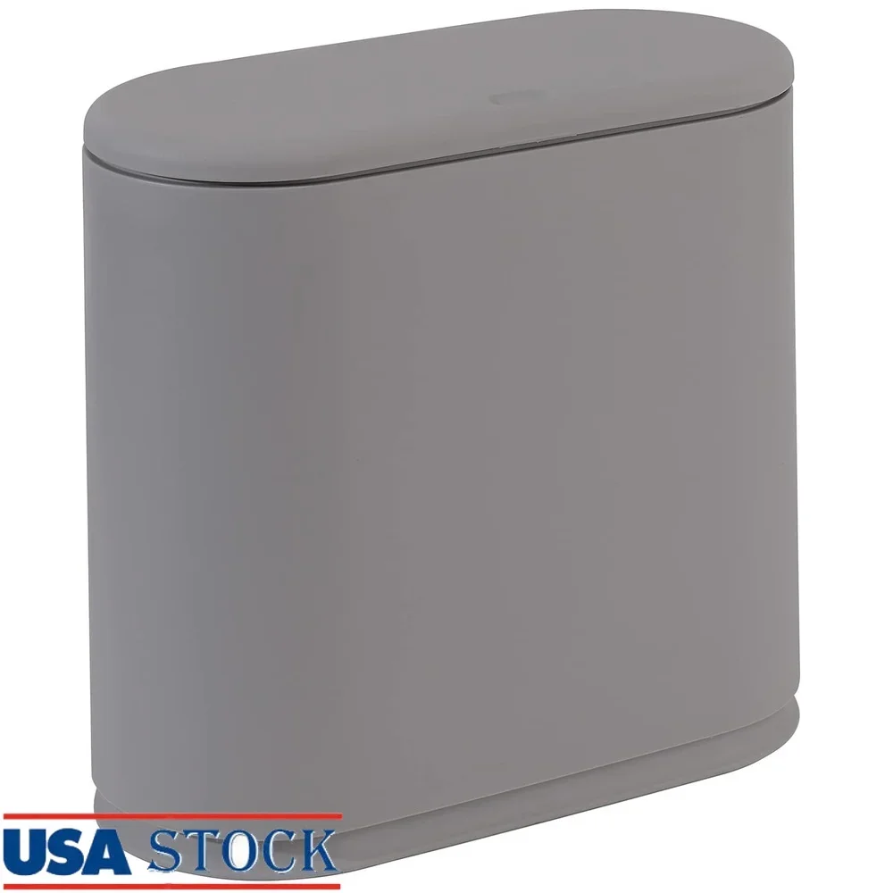 Schlankes Design, 10 l Kunststoff-Mülleimer mit Druckdeckel, Geruchskontrolle, Abfallbehälter, Badezimmer, Küche, Büro, multifunktional