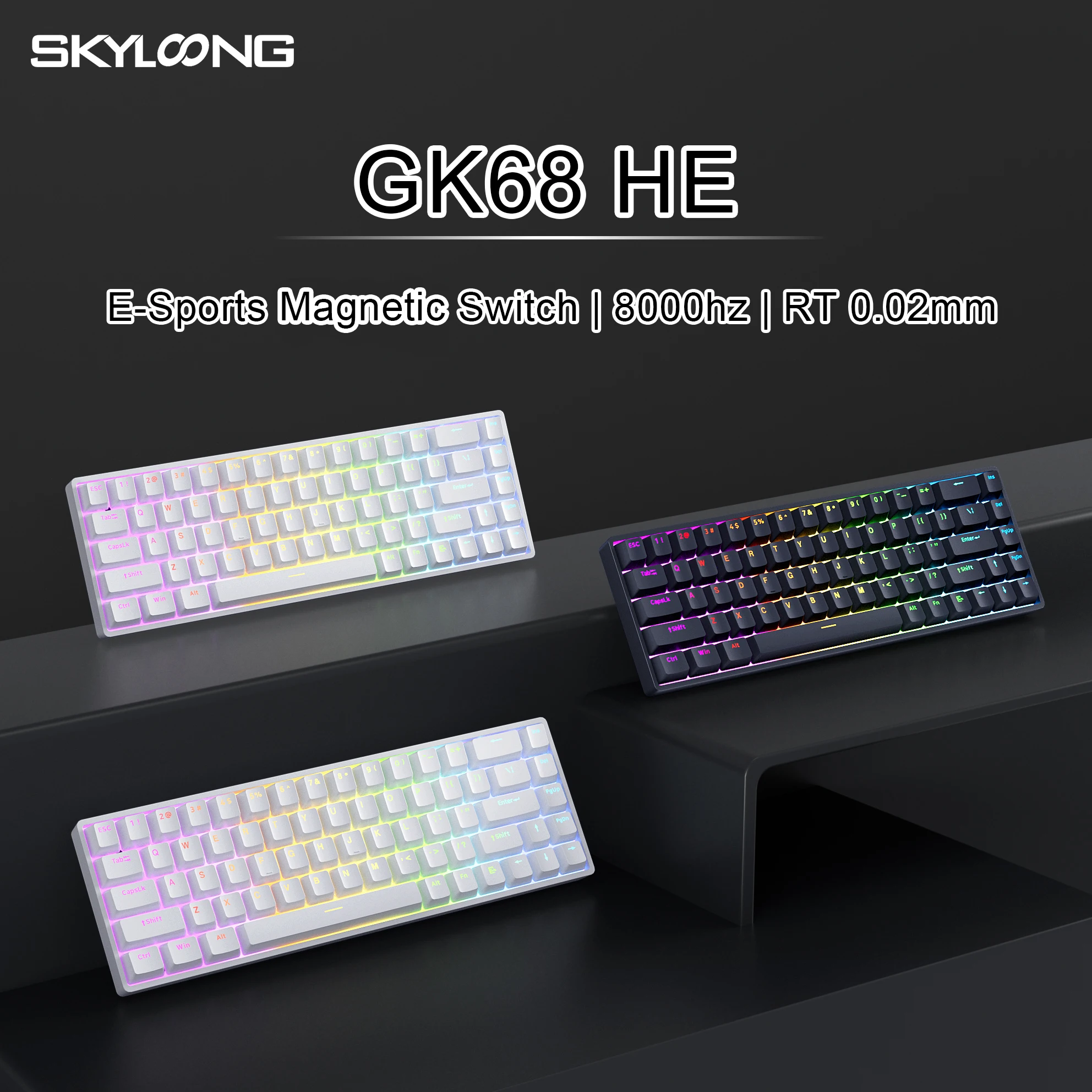 SKYLOONG GK68 He Teclado magnético com fio Teclado para jogos para PC Gateron RT0.02 RGB Backlight 8000Hz Taxa de pesquisa OEM PBT caracteres translúcidos