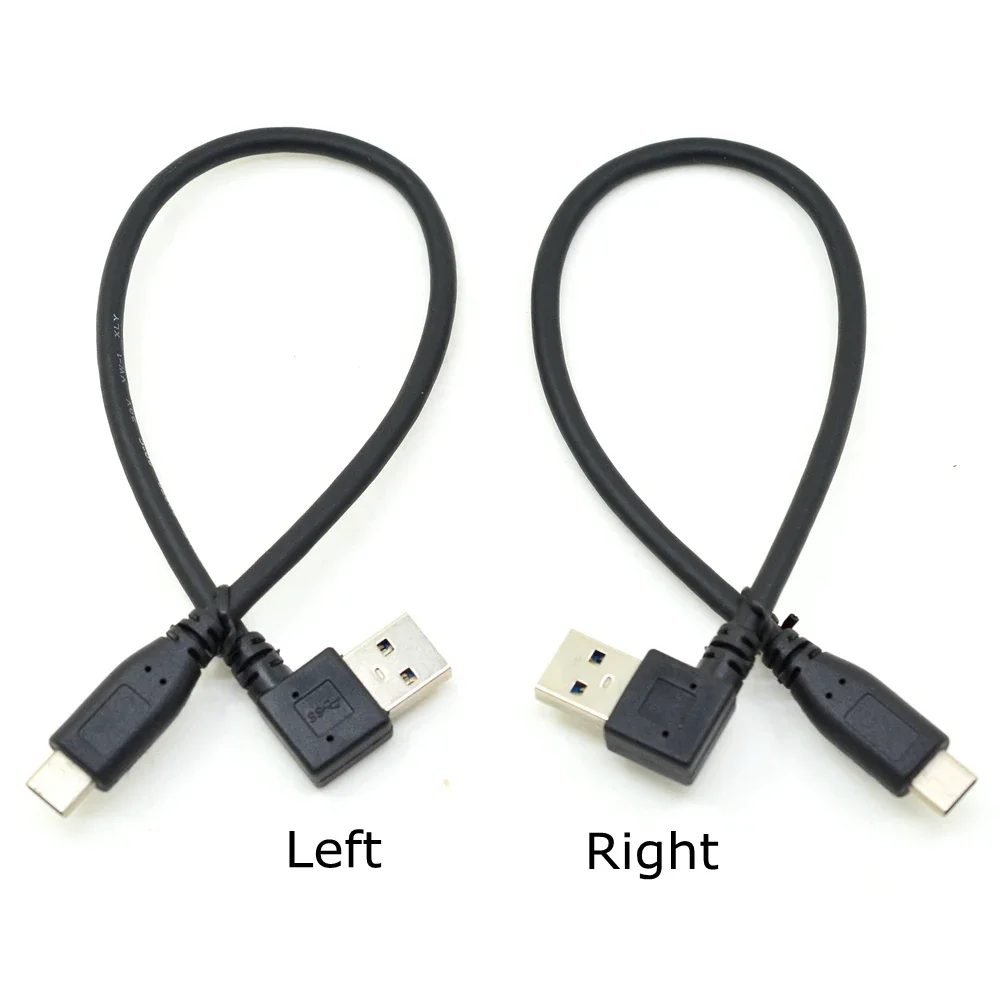 25CM Left / Right Angle Elbow USB 3.0 A Male To USB 3.1 Type-C Male Data Sync & Charge USB C Cable Converter Adapter 0.25m