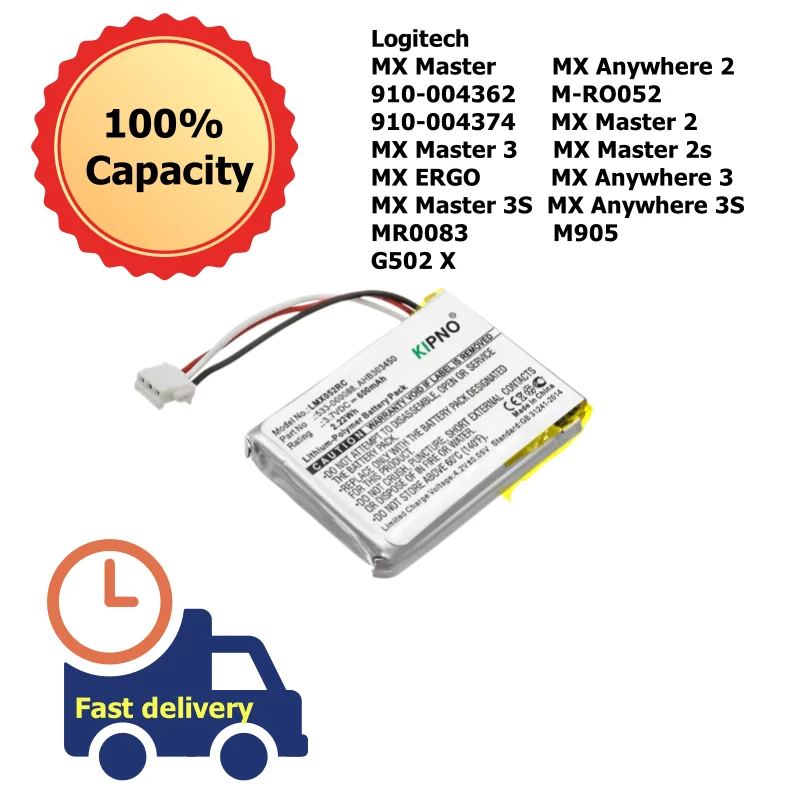 KIPNO 3.7V 600mAh Mouse Battery L/N: 1412 for Logitech MX Master  MX Anywhere 2 MX Master 2 3 MX Anywhere 3S MR0083 G502 X