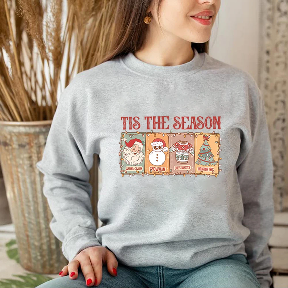 Retro Tis The Season Sweatshirt Tarot Vintage Santa Claus Aesthetic Hoodie Groovy Christmas Shirt Autumn Winter Trendy Tops