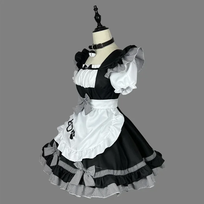 Costumes de cosplay de femme de chambre classique pour fille, robe de princesse de fête, tablier Lolita Cat Girl, tenues d'anime, noir et blanc mignon, grande taille