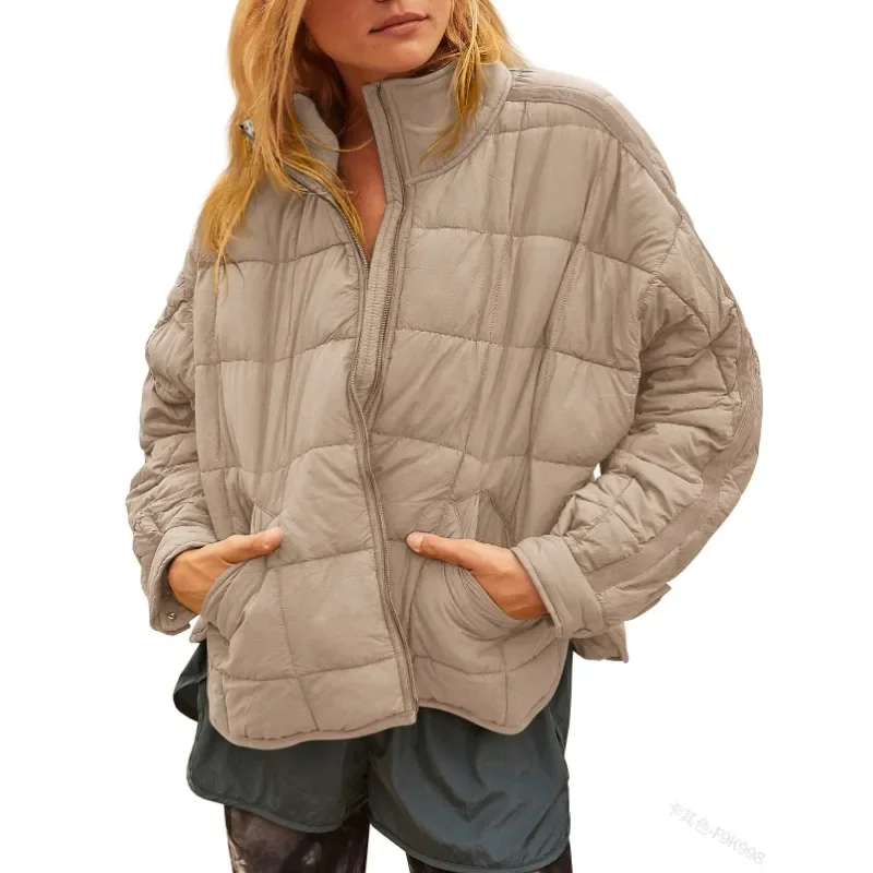 Winter Vrouwen Parka Jas Elegante Mode Lange Mouw Opstaande Kraag Met Rits Zak Losse Jas Outwear