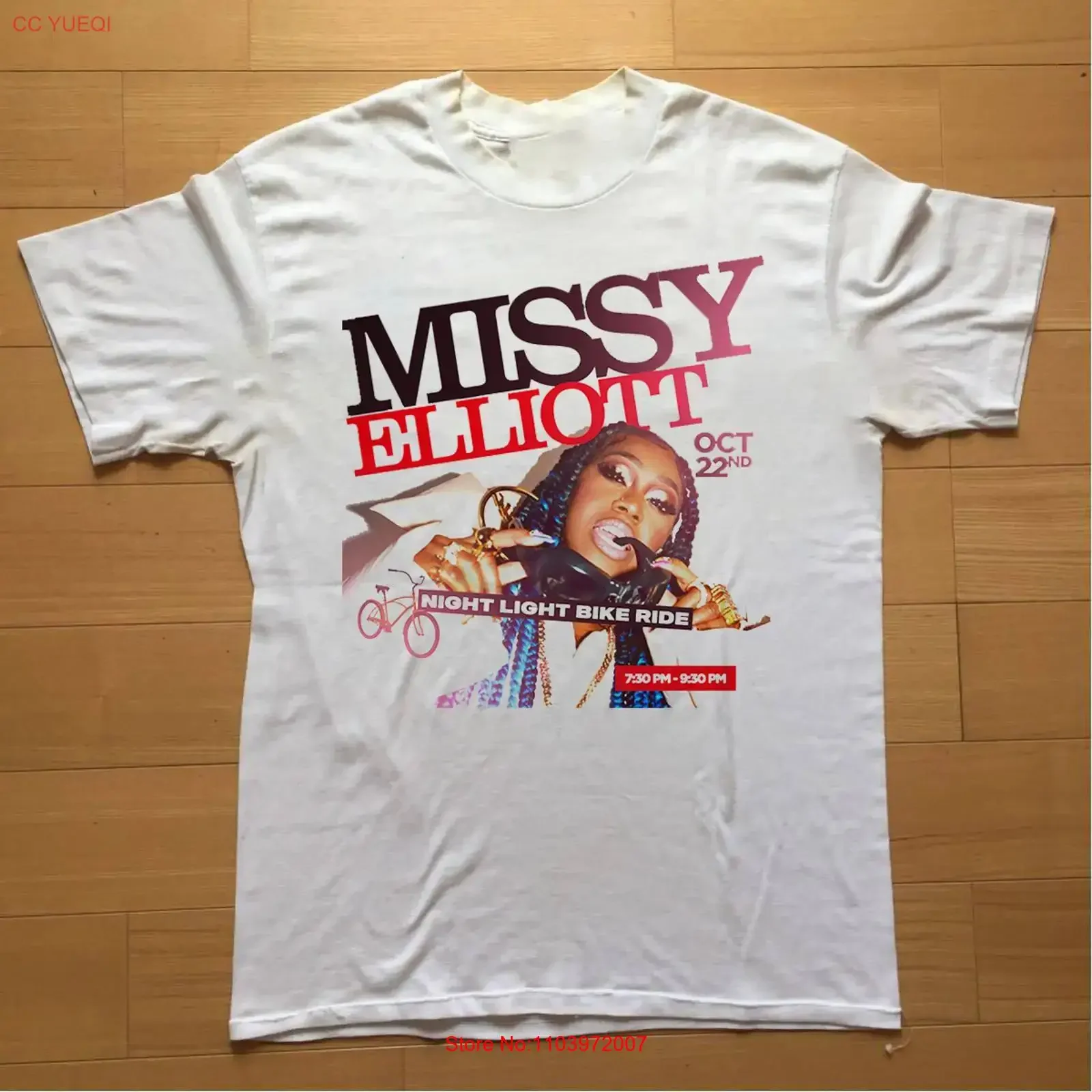 Camiseta Missy Elliott Night Light Bike Ride, todas las tallas S a 5XL, BT289, estilo vintage, versátil, ropa de calle, moda, suave, informal