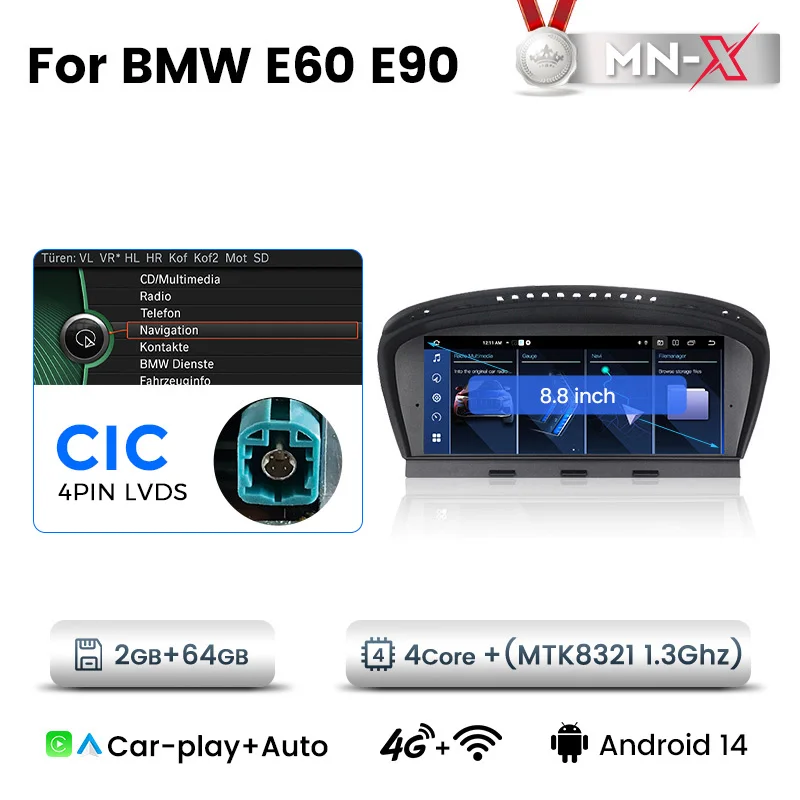 MEKEDE 8,8-inch autoradio draadloze Carplay voor BMW 3 5-serie E60 E61 E63 E64 E90 E91 E92 E93 Android 14 intelligente systemen