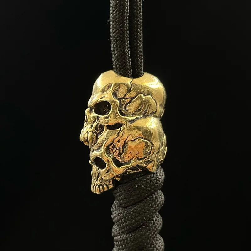 Double Layer Skull Head Brass Knife Bead EDC Outdoor DIY Paracord Accessories Woven Lanyard Pendant Jewelry Punk Bracelet Charms