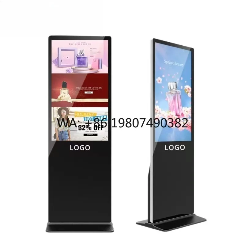 32 55 Inch Android Metal Glass IPS LCD Interactive Touch Floor Standing Network Vertical Advertising Kiosk Digital Screen