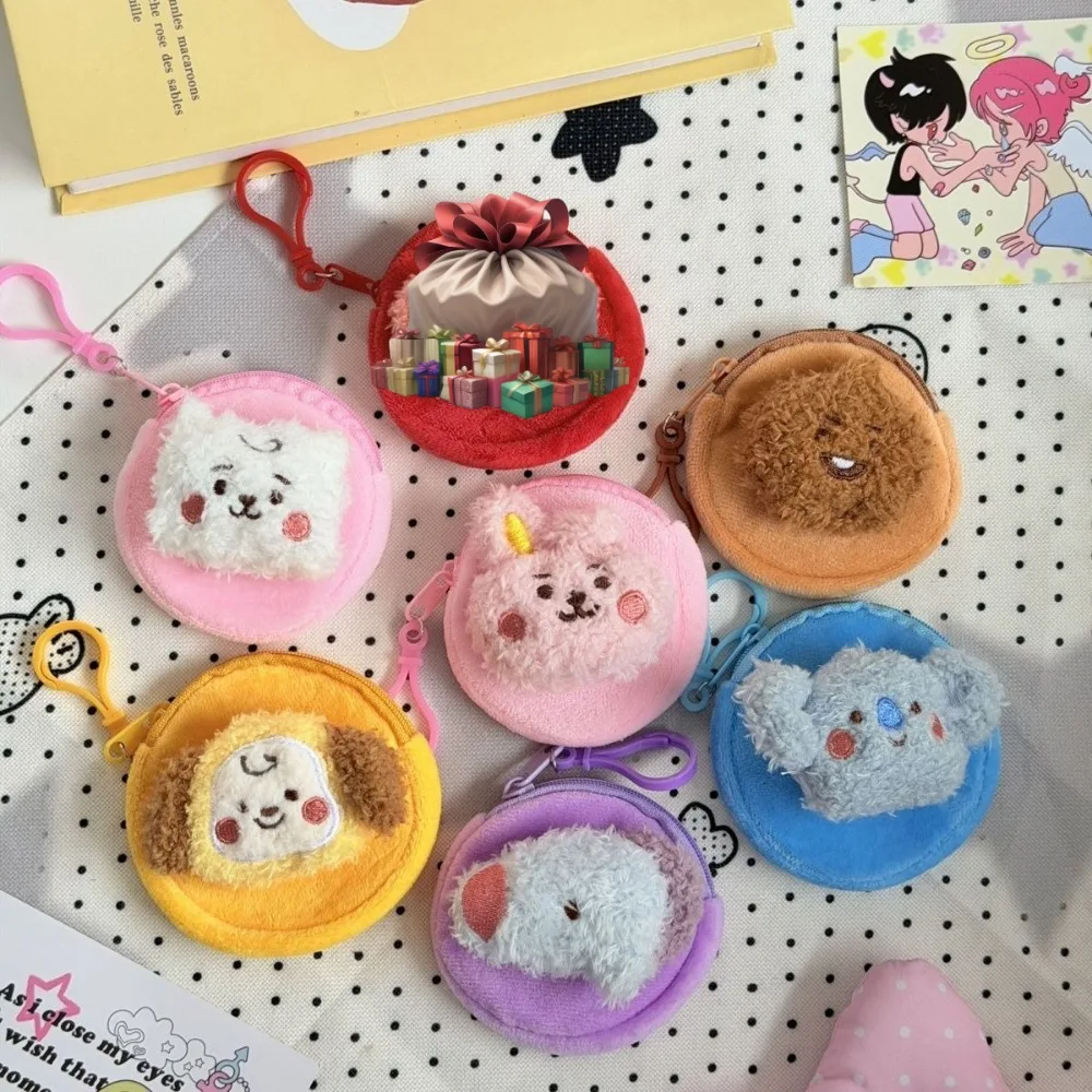 bt21 cute plush doll money bag for students, portable headphones bag, pendant, storage case, idol accessories