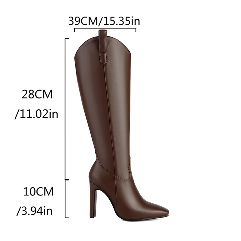 ASILETO 10cm Heel Fashion Knee Boots Wide Leg Autumn Winter Slip On Antislip Shoes Big Size 45 46 47 48 US17 Brown