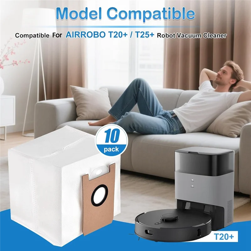 【المفضل لدى المتسوق】أكياس مكنسة كهربائية لملحقات المكنسة الكهربائية الروبوتية Airrobo T20+ / T25+ أكياس التخلص من الأوساخ القابلة للاستبدال
