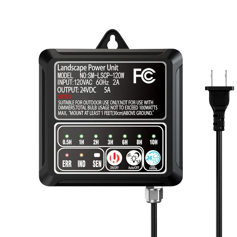 

24V 120W Low Voltage Landscape Transformer with Timer and Photocell Eensor, 120V AC to 24V DC Landscape Lighting Transformer for