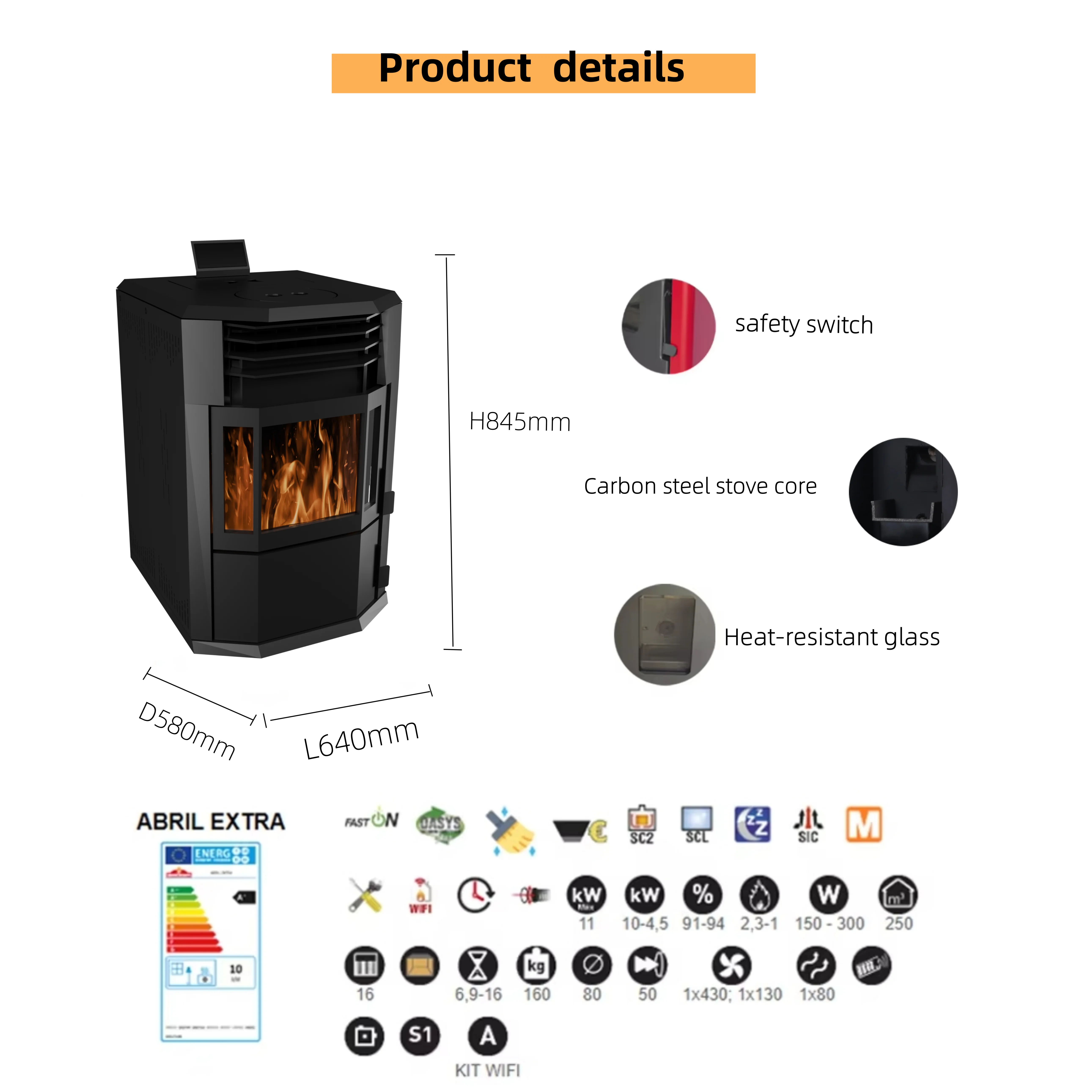 Modern Quality Wood Pellet Stove Versatile Stylish Fireplace for Home Heating Villa-Friendly Freestanding Coal/Charcoal Outdoor