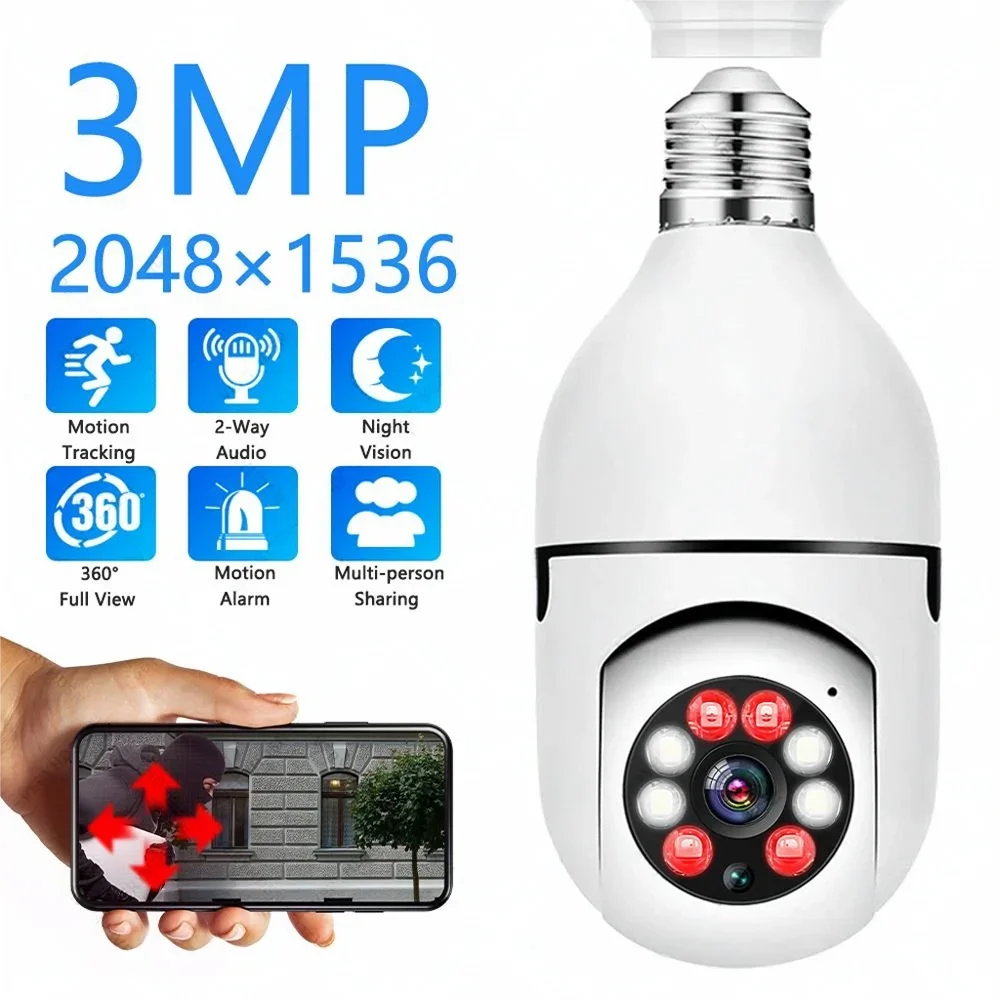 

3MP ICESS APP Security wireless cameras smart home IP cam AI tracking 360 degree 220V E27 socket bulb camera